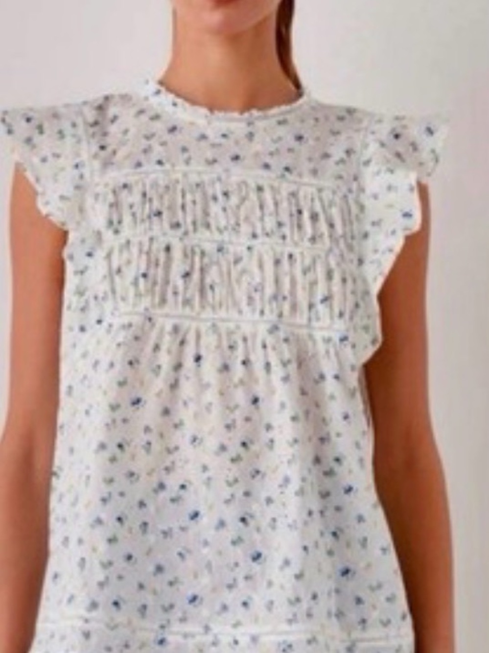 Rails White Floral Ruffle Pintuck Sleeveless Blouse